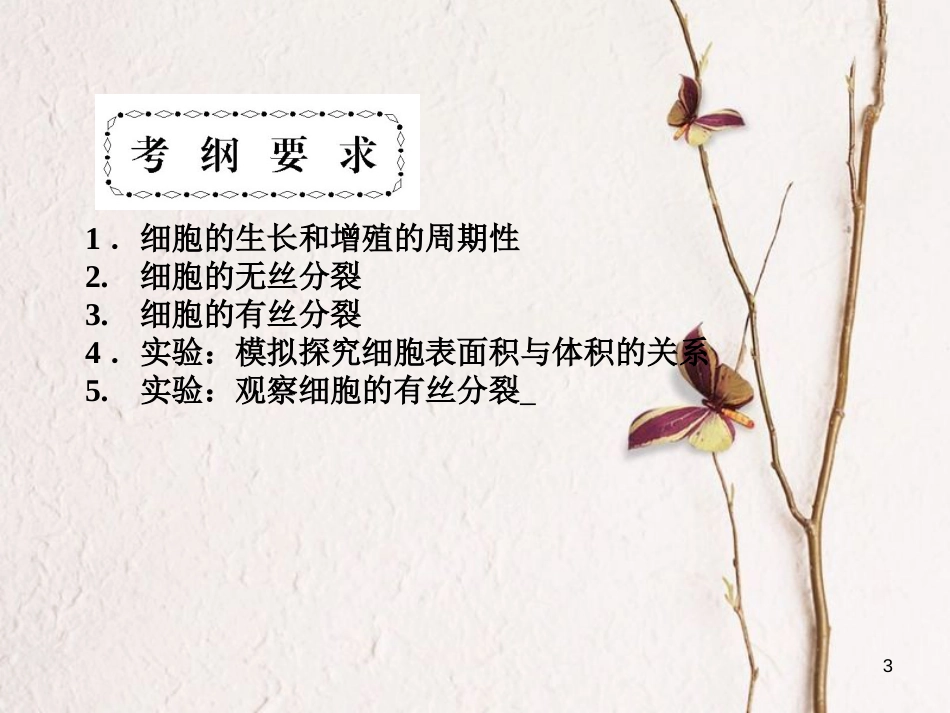 高考高考生物一轮复习 第六章 细胞的生命历程（第十四课时）第1节 细胞的增殖 实验1-细胞大小与物质运输的关系 实验2-观察根尖分生组织细胞的有丝分裂课件 新人教版必修1_第3页