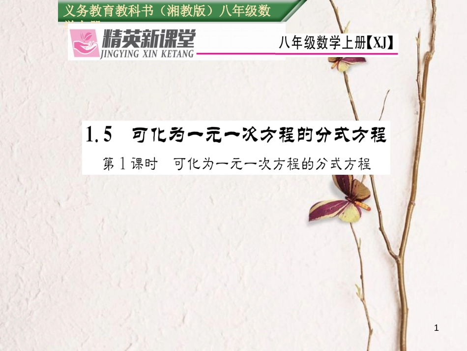 八年级数学上册 1.5 可化为一元一次方程的分式方程（第1课时）课件 （新版）湘教版[共20页]_第1页
