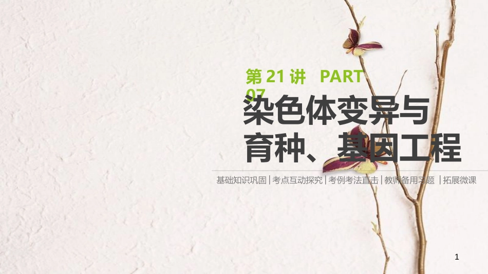 （全国）高考生物一轮复习（基础知识巩固+考点互动探究+考例考法直击+教师备用习题）第7单元 遗传、变异与进化 第21讲 染色体变异与育种、基因工程课件_第1页