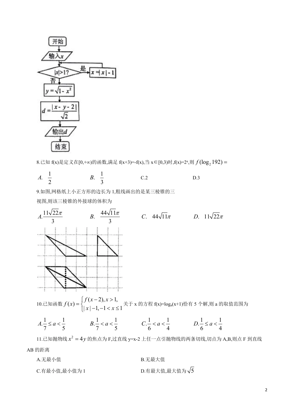 衡水中学2020届高三第八次调研考试试卷（文科）4月5日_第2页