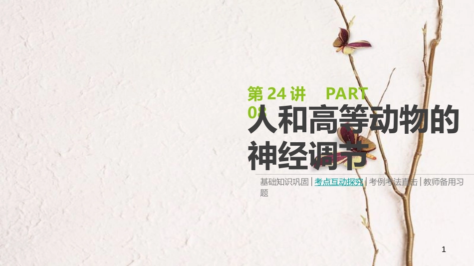 （全国）高考生物一轮复习（基础知识巩固+考点互动探究+考例考法直击+教师备用习题）第8单元 生命活动的调节 第24讲 人和高等动物的神经调节课件_第1页