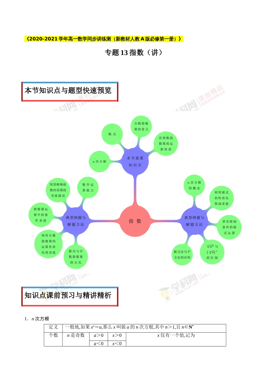 专题13 指数（讲）（原卷版）_第1页