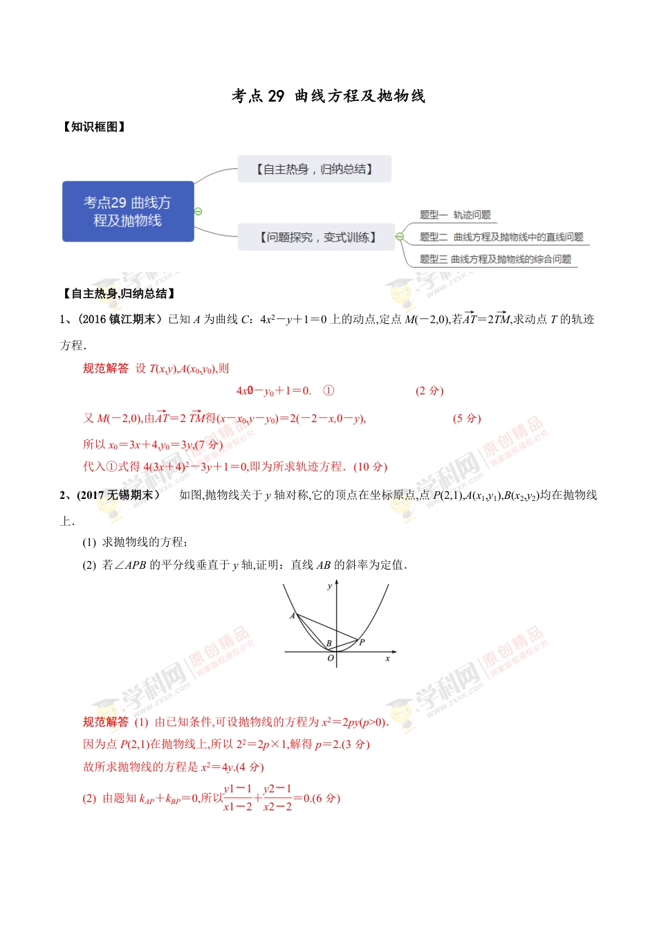 考点29 曲线方程及抛物线（解析版）_第1页