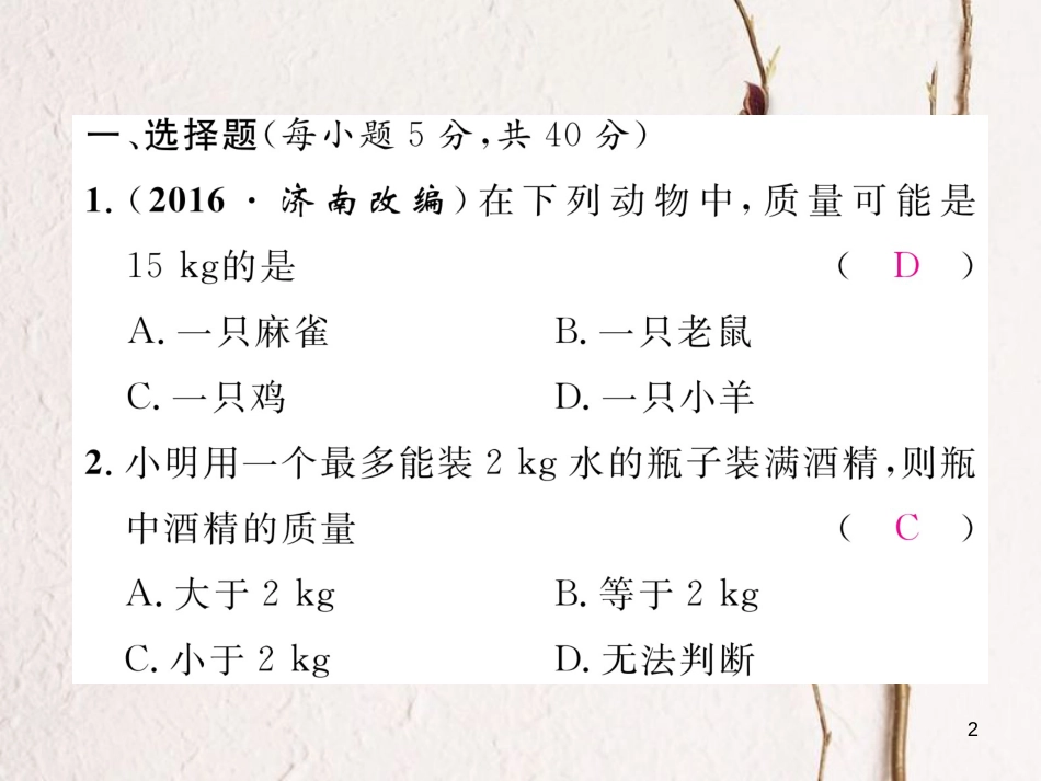 （云南专版）八年级物理全册 双休作业（七）课件 （新版）沪科版_第2页