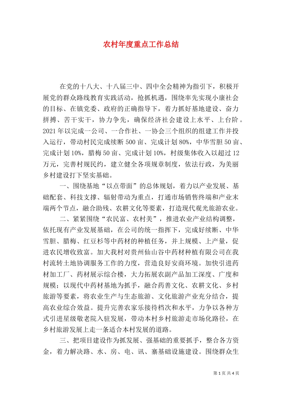 农村年度重点工作总结_第1页