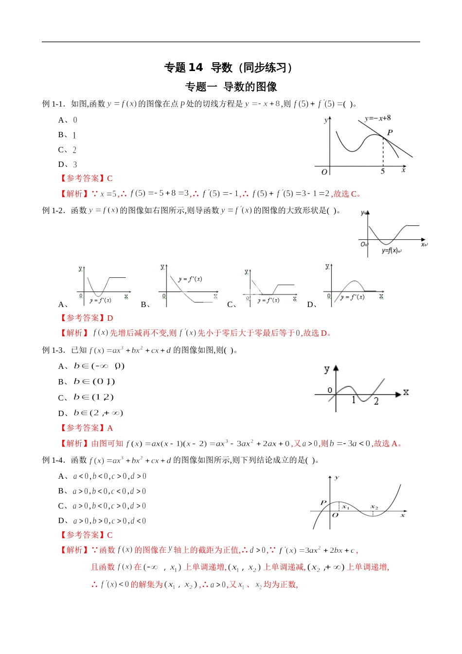 专题14 导数（同步练习）（文）（解析版）_第1页