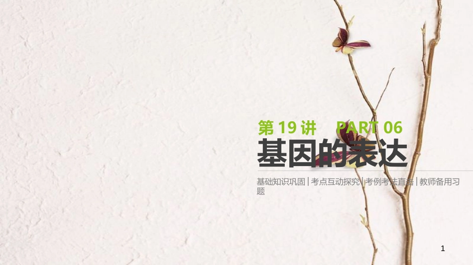 (全国)高考生物一轮复习(基础知识巩固+考点互动探究+考例考法直击+教师备用习题)第6单元 遗传的分子基础 第19讲 基因的表达课件_第1页
