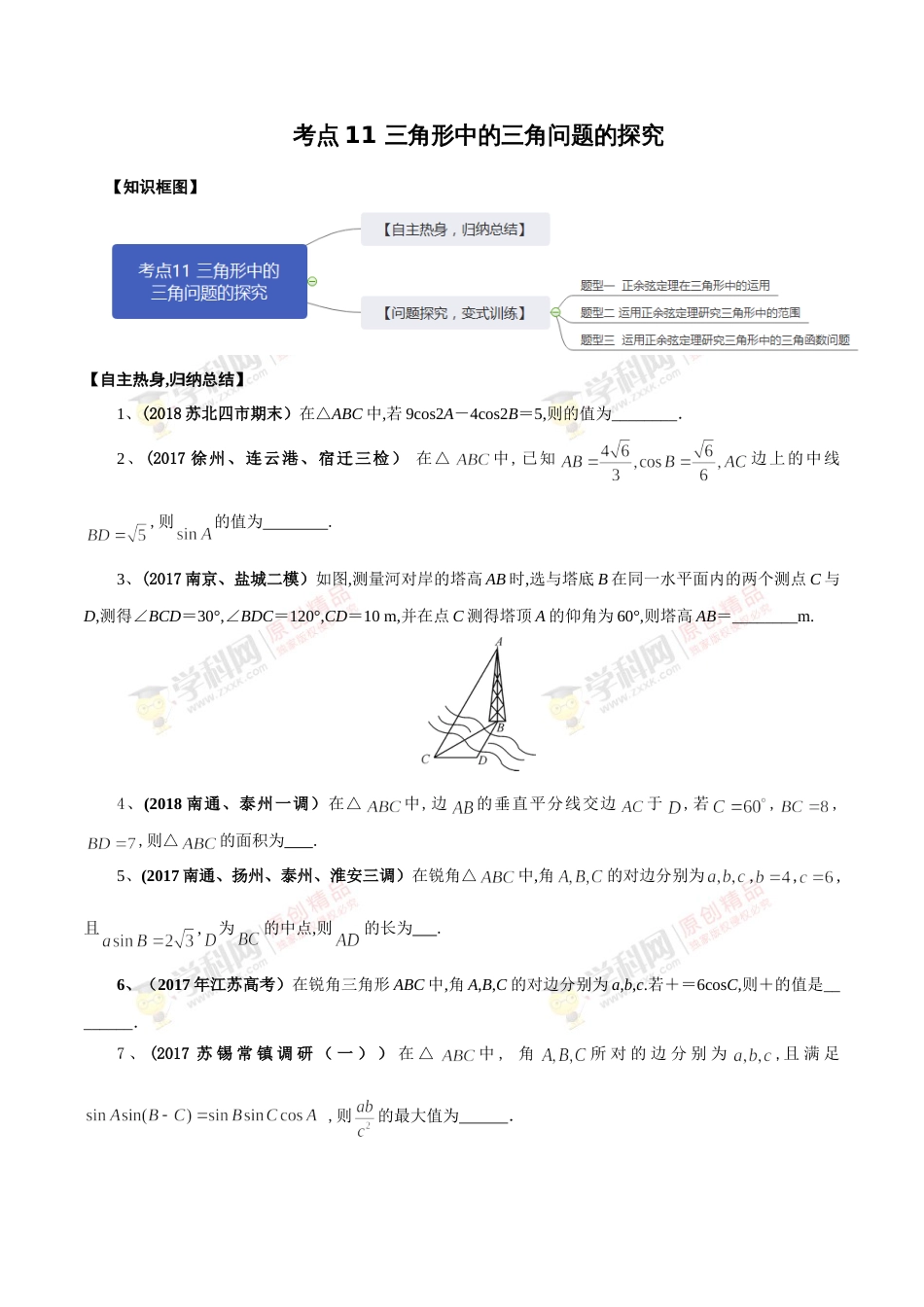 考点11  三角形中的三角问题的探究（原卷版）[共3页]_第1页