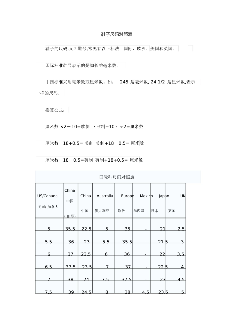 鞋子尺码对照表[共3页]_第1页