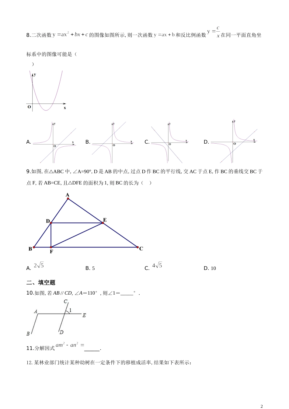 精品解析：2020年新疆生产建设兵团中考数学试题（原卷版）_第2页