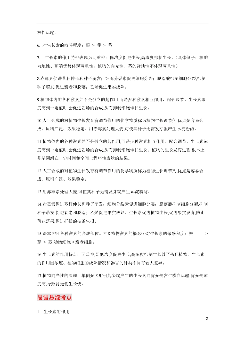 专题10 植物生命活动调节-【口袋书】2020年高考生物必背知识手册_第2页