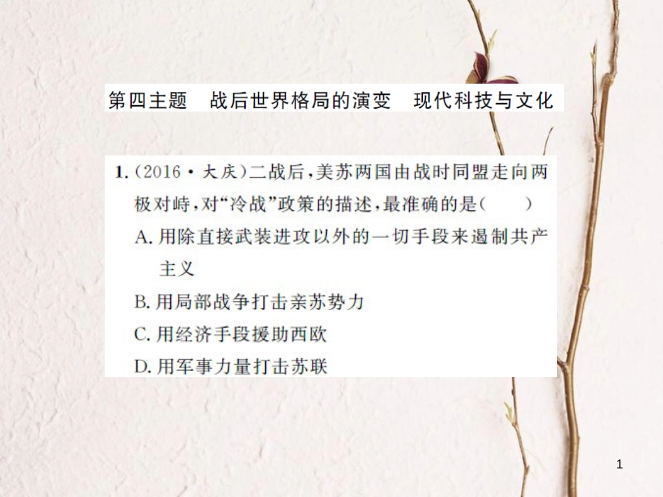 中考历史 基础知识夯实 模块六 世界现代史 第四单元 战后世界格局的演变 现代科技与文化课后提升课件 岳麓版[共20页]_第1页