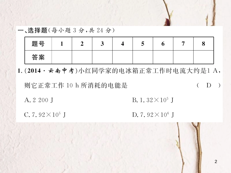 （云南专用）九年级物理全册 16 电流做功与电功率达标测试卷课件 （新版）沪科版[共27页]_第2页