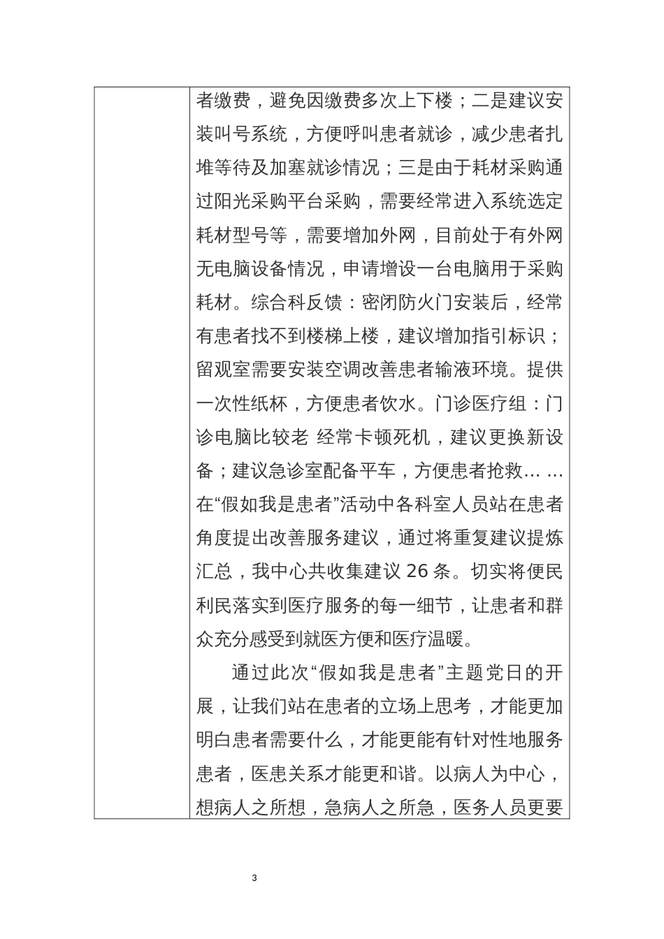 2023年医院卫生服务中心开展假如我是患者大讨论活动工作记录意见征集反馈总结_第3页