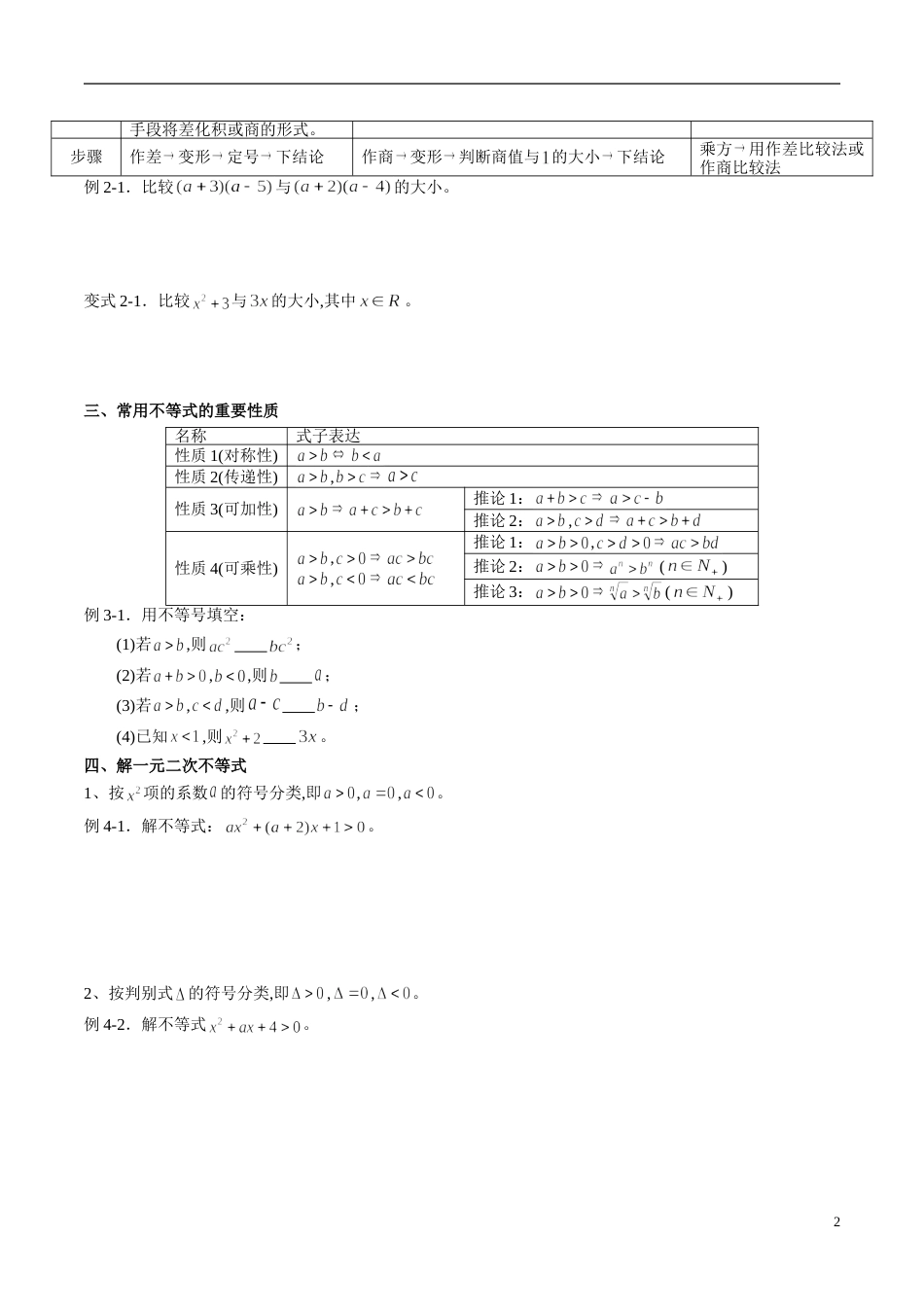 专题09 不等式（知识梳理）（原卷版）_第2页