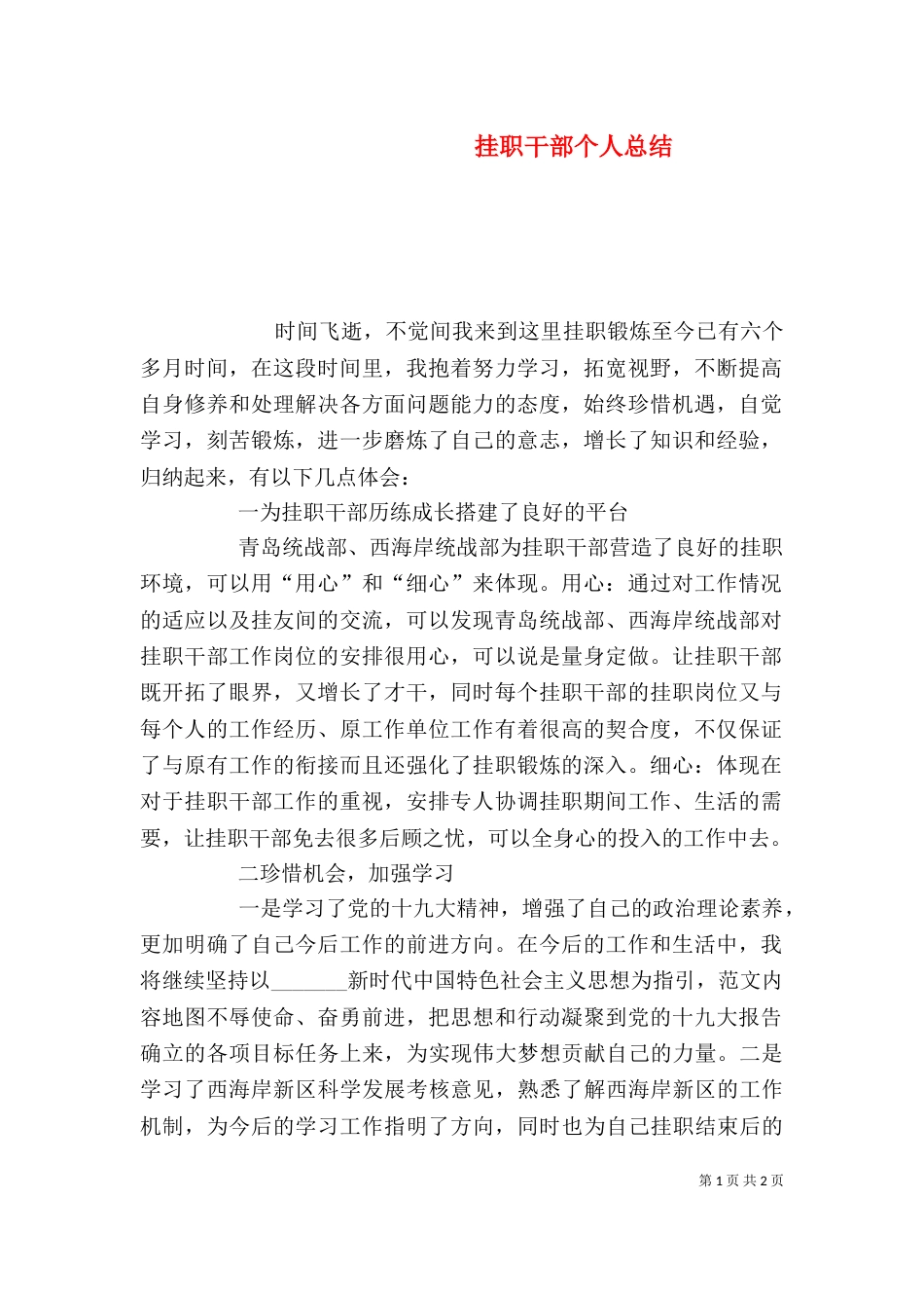 挂职干部个人总结（二）_第1页