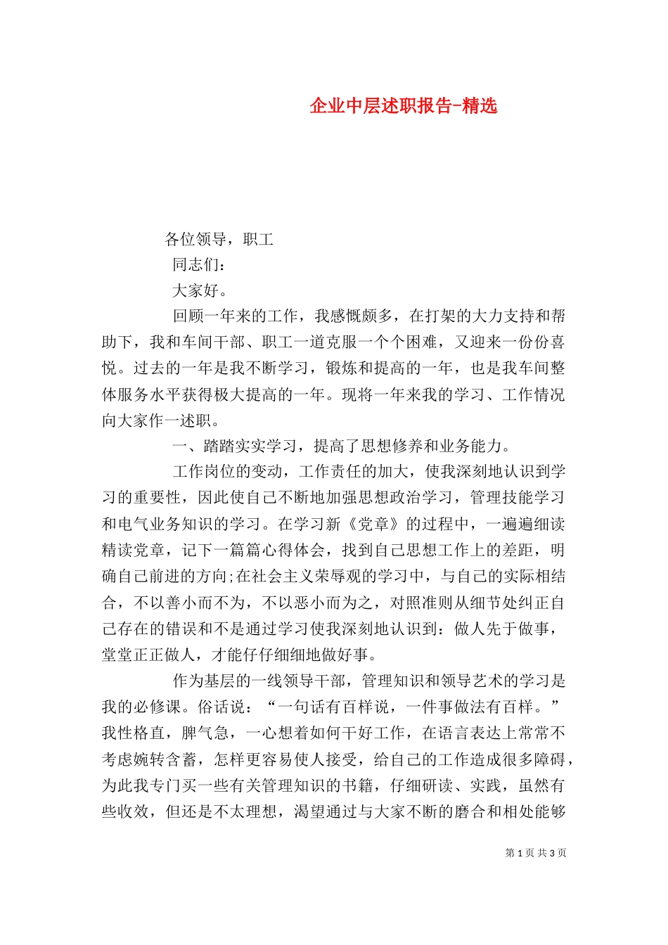 企业中层述职报告-精选_第1页