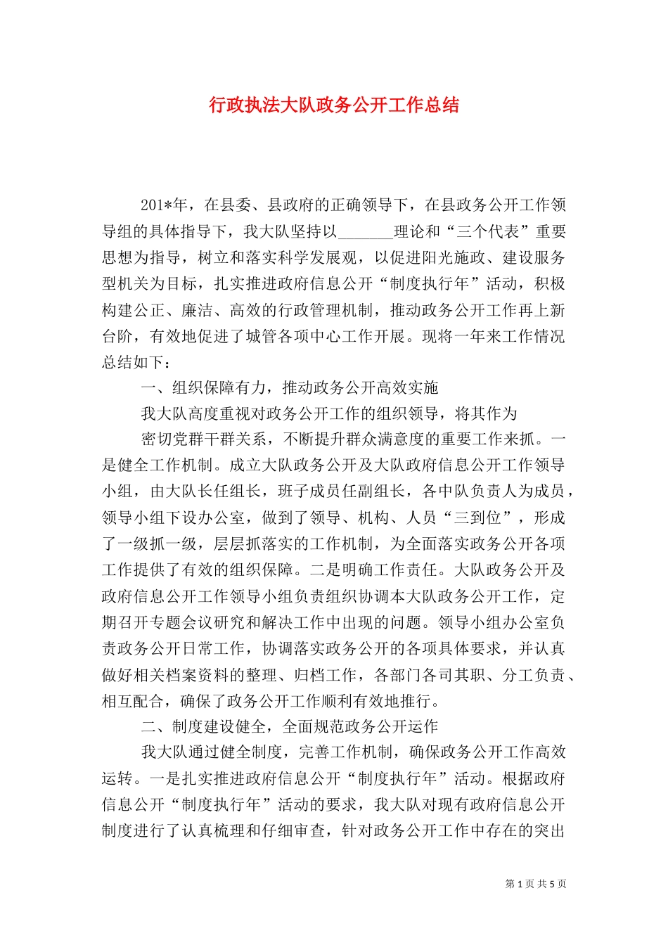 行政执法大队政务公开工作总结_第1页