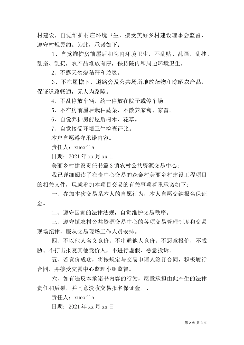 美丽乡村建设责任书_第2页
