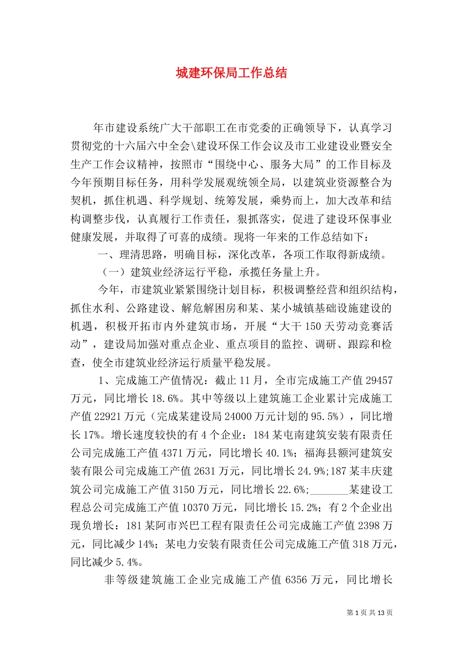 城建环保局工作总结（一）_第1页