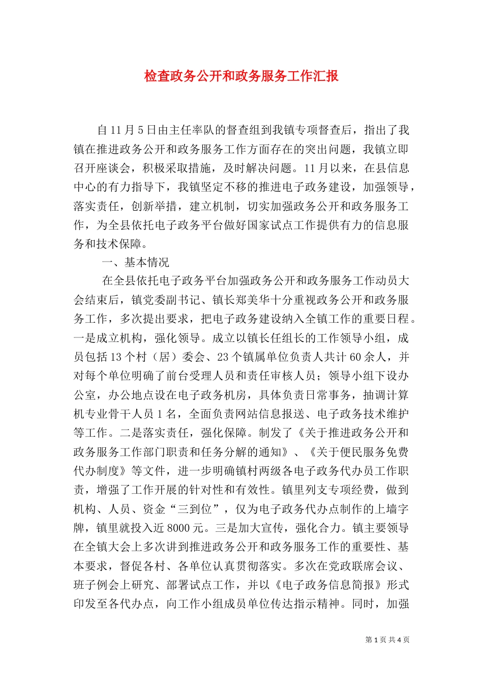 检查政务公开和政务服务工作汇报_第1页