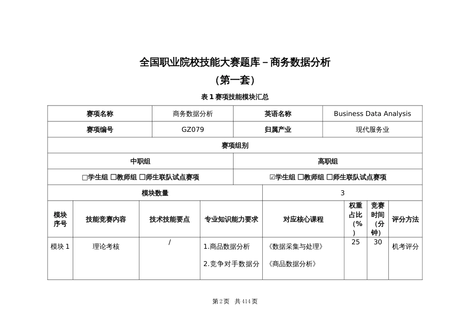 （全国职业技能比赛：高职）GZ079商务数据分析赛题库共计10套_第2页