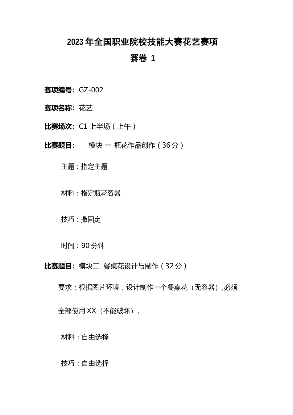 （全国职业技能比赛：高职）GZ002花艺赛题10套库_第1页