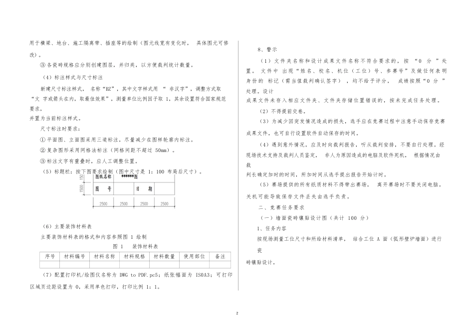 广西职业院校技能大赛中职组202301建筑装饰施工图设计竞赛环节任务书_第3页