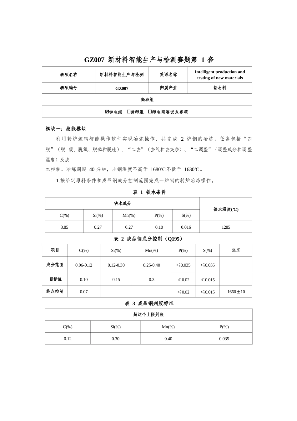 （全国职业技能比赛：高职）GZ007新材料智能生产与检测赛题10套题库_第1页