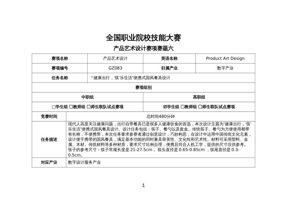 （全国职业技能比赛：高职）GZ083产品艺术设计赛题第六套_第1页