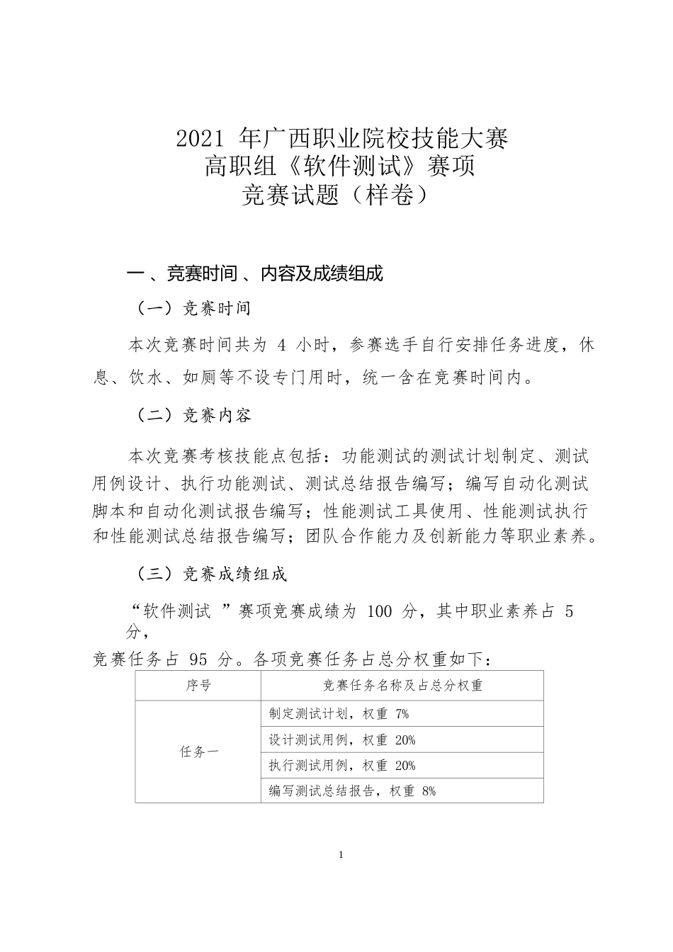 职业院校技能大赛高职组《软件测试》赛项竞赛试题（样卷）(001)_第1页