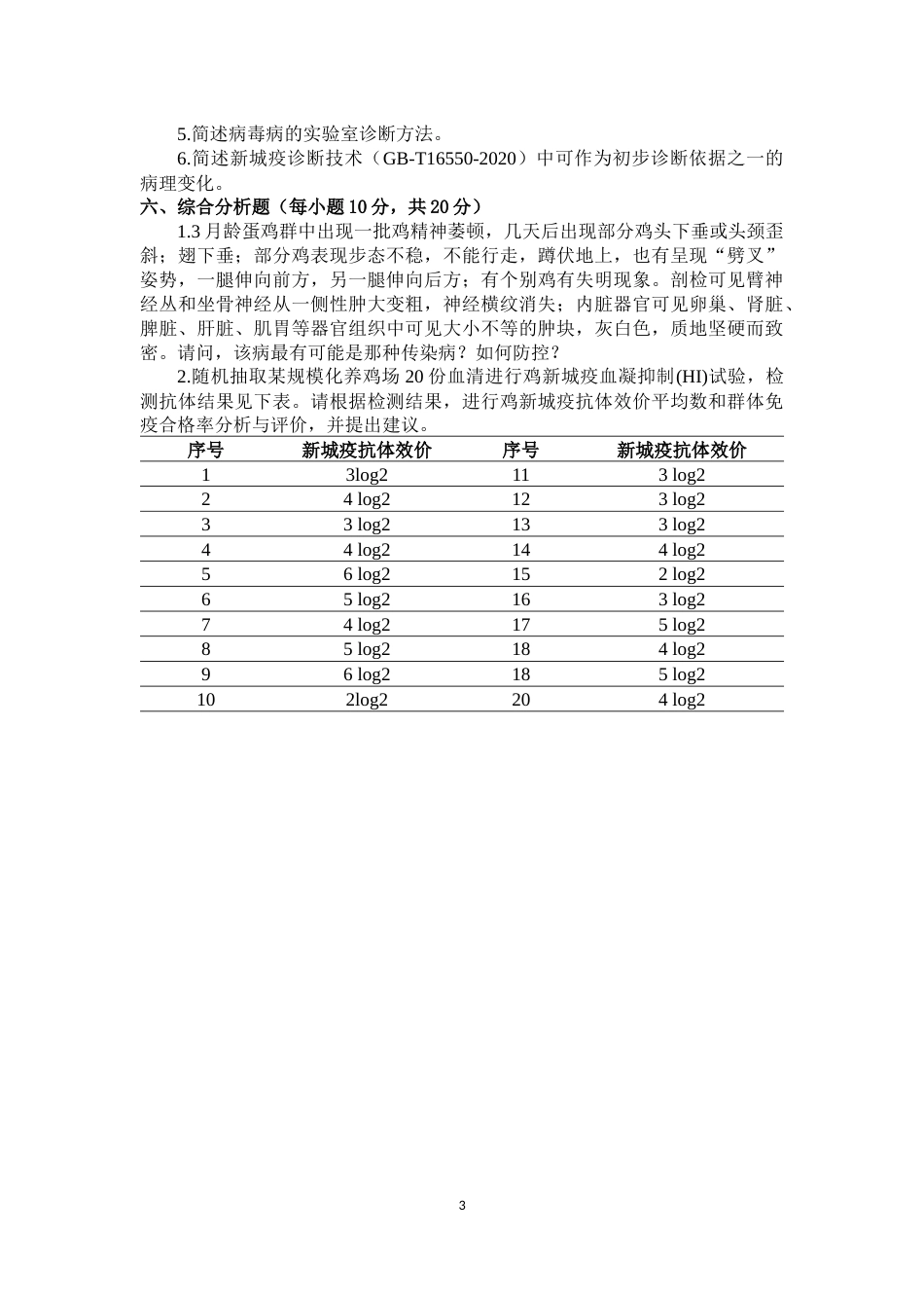 （全国职业技能比赛：高职）GZ001动物疫病检疫检验赛题第1套_第3页