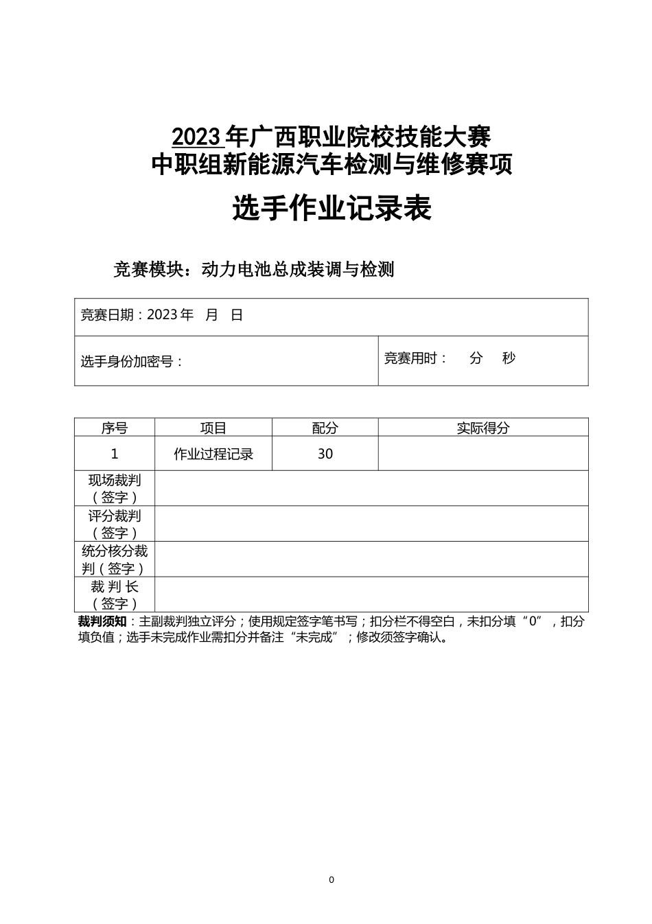 职业院校技能大赛高职组《电子商务技能》赛项样题作业表动力电池装调与检测记录表（区赛）_第1页