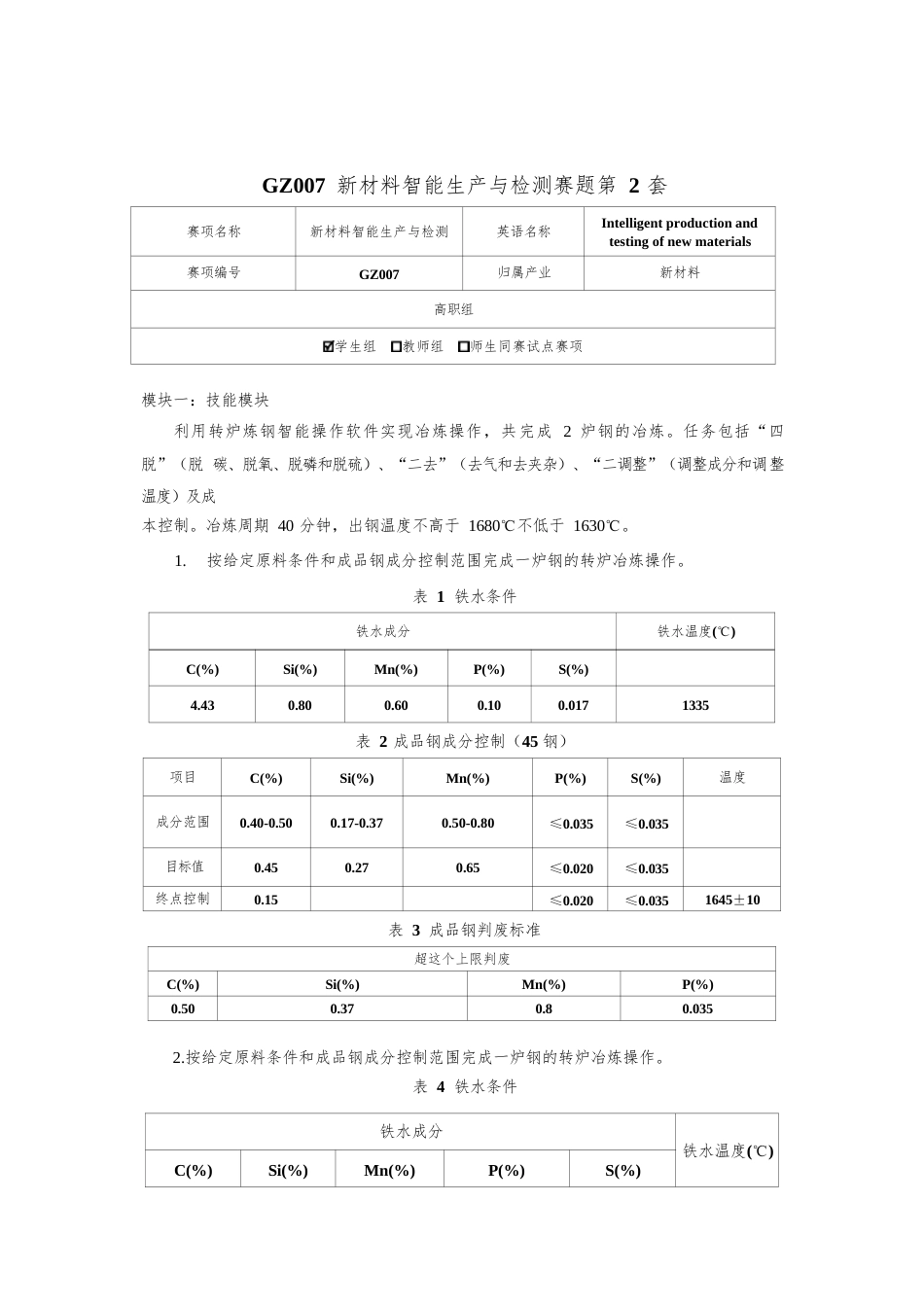 （全国职业技能比赛：高职）GZ007新材料智能生产与检测赛题第2套_第1页