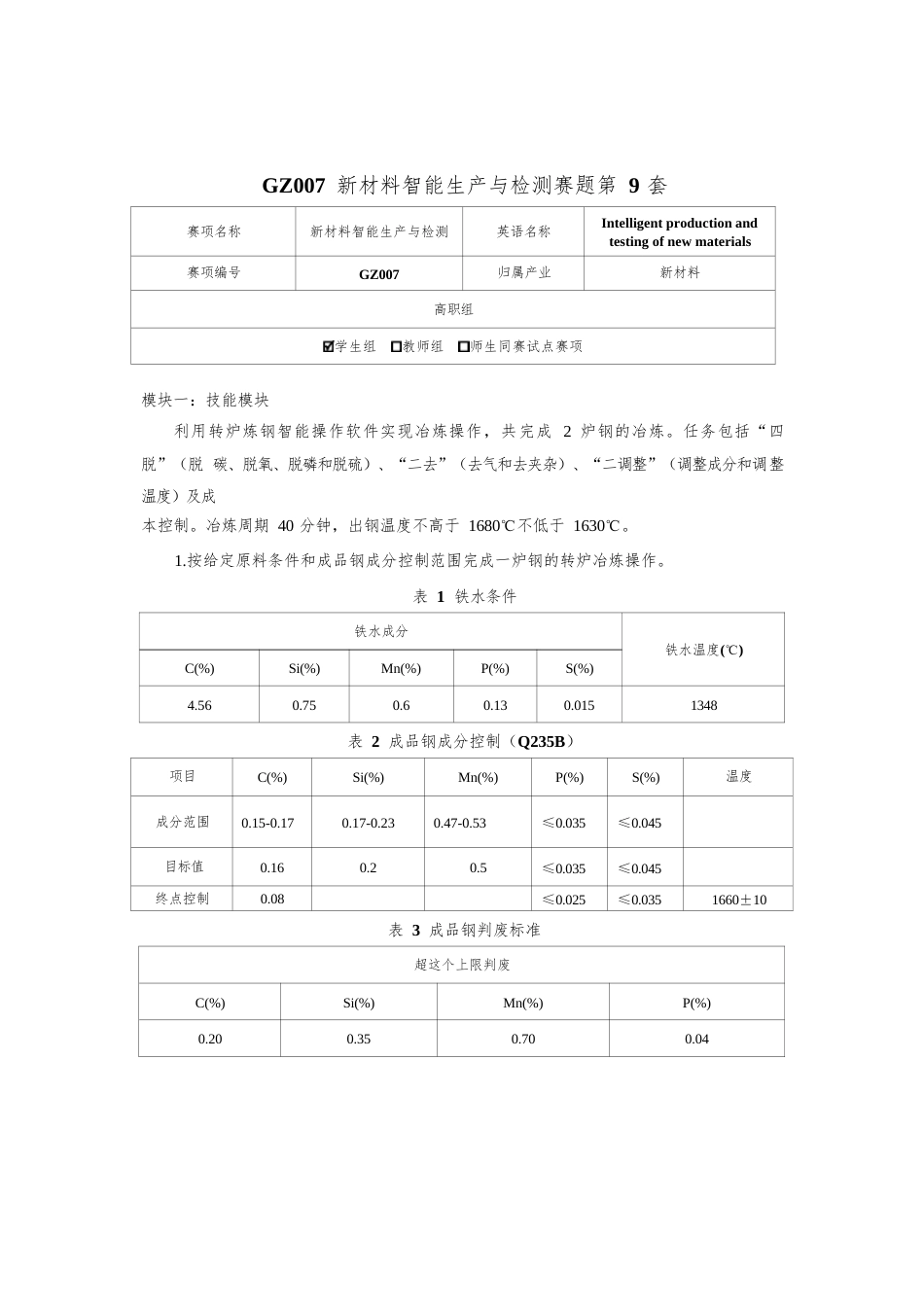 （全国职业技能比赛：高职）GZ007新材料智能生产与检测赛题第9套_第1页