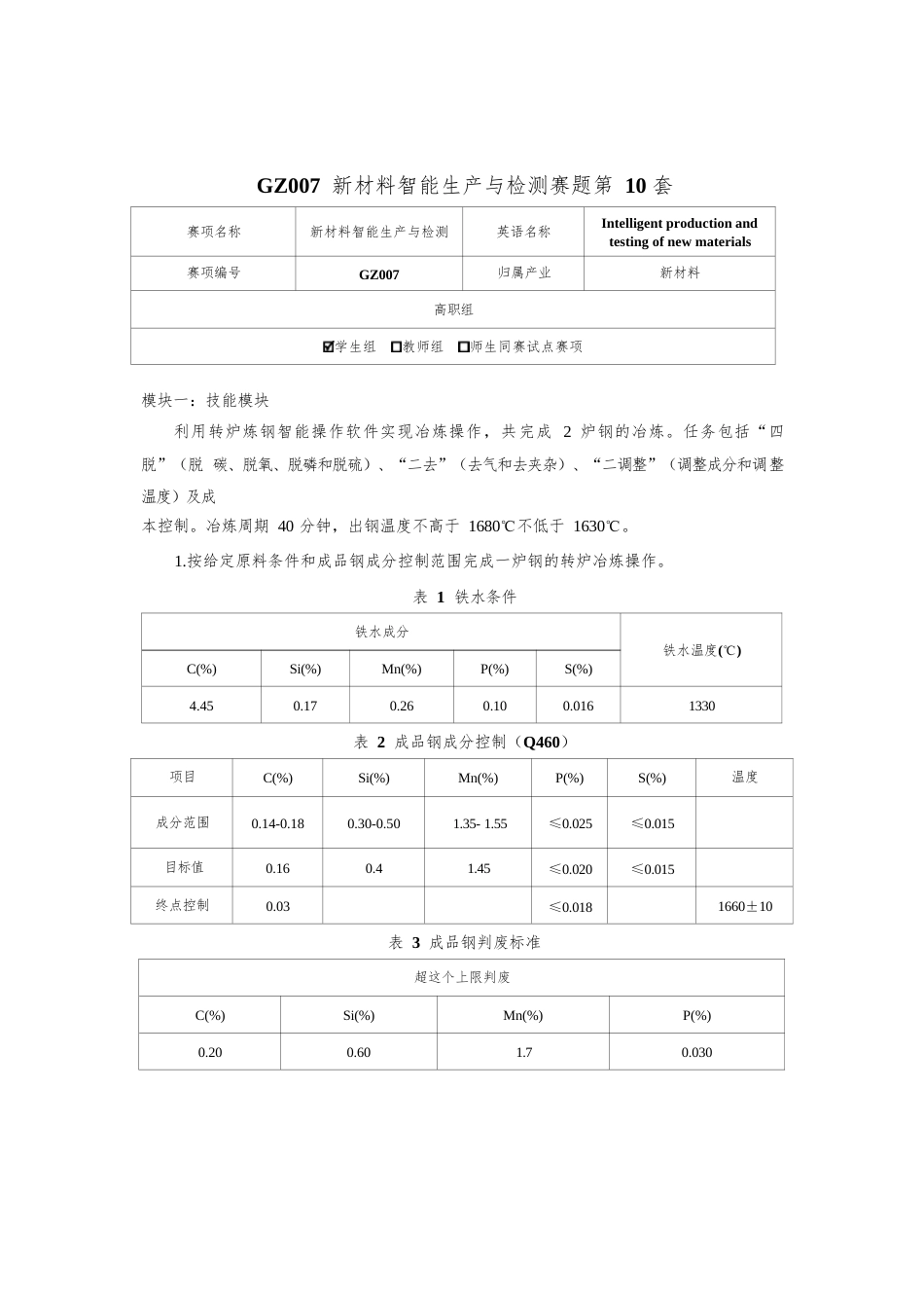 （全国职业技能比赛：高职）GZ007新材料智能生产与检测赛题第10套_第1页