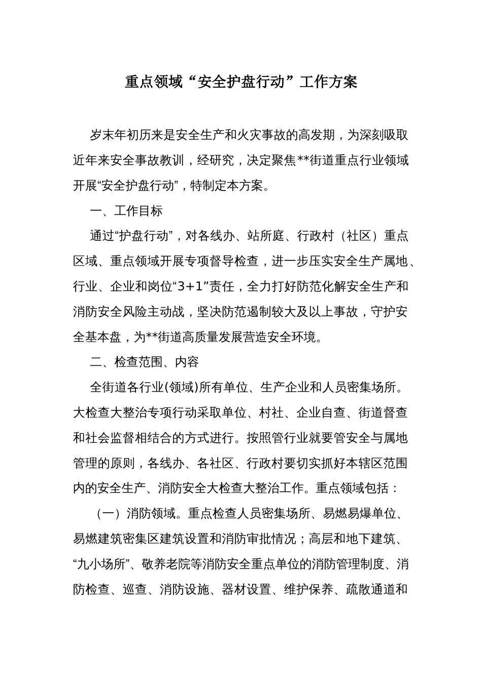 重点领域“安全护盘行动”工作方案_第1页