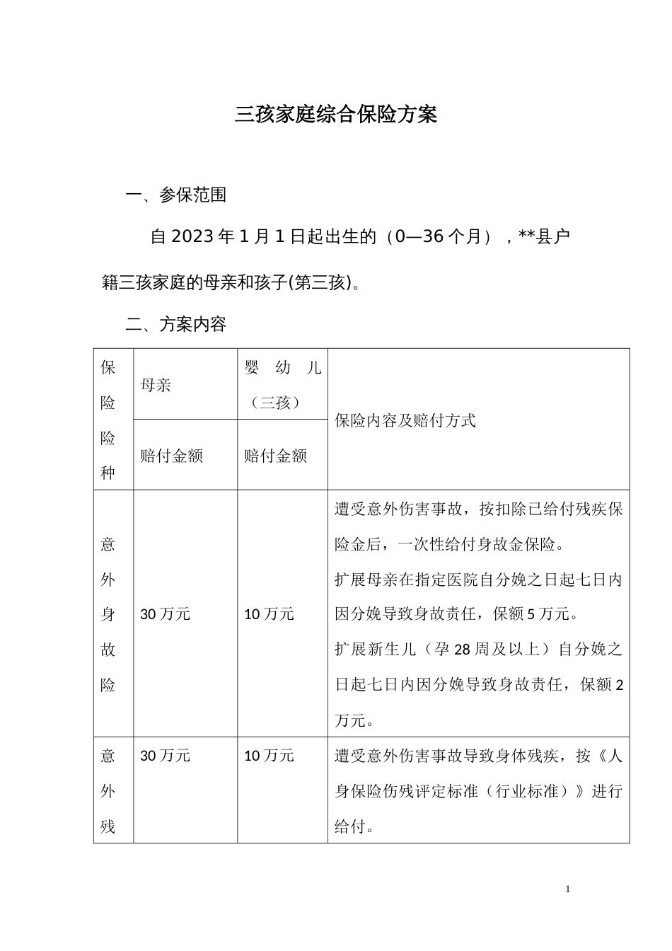 三孩家庭综合保险方案_第1页