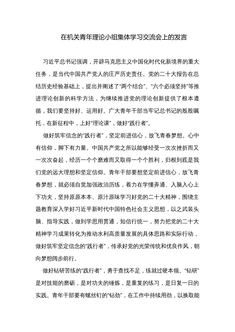 在机关青年理论小组集体学习交流会上的发言_第1页