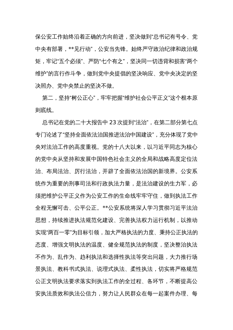 在公安系统学习贯彻党的大会精神专题读书班上的发言材料_第2页