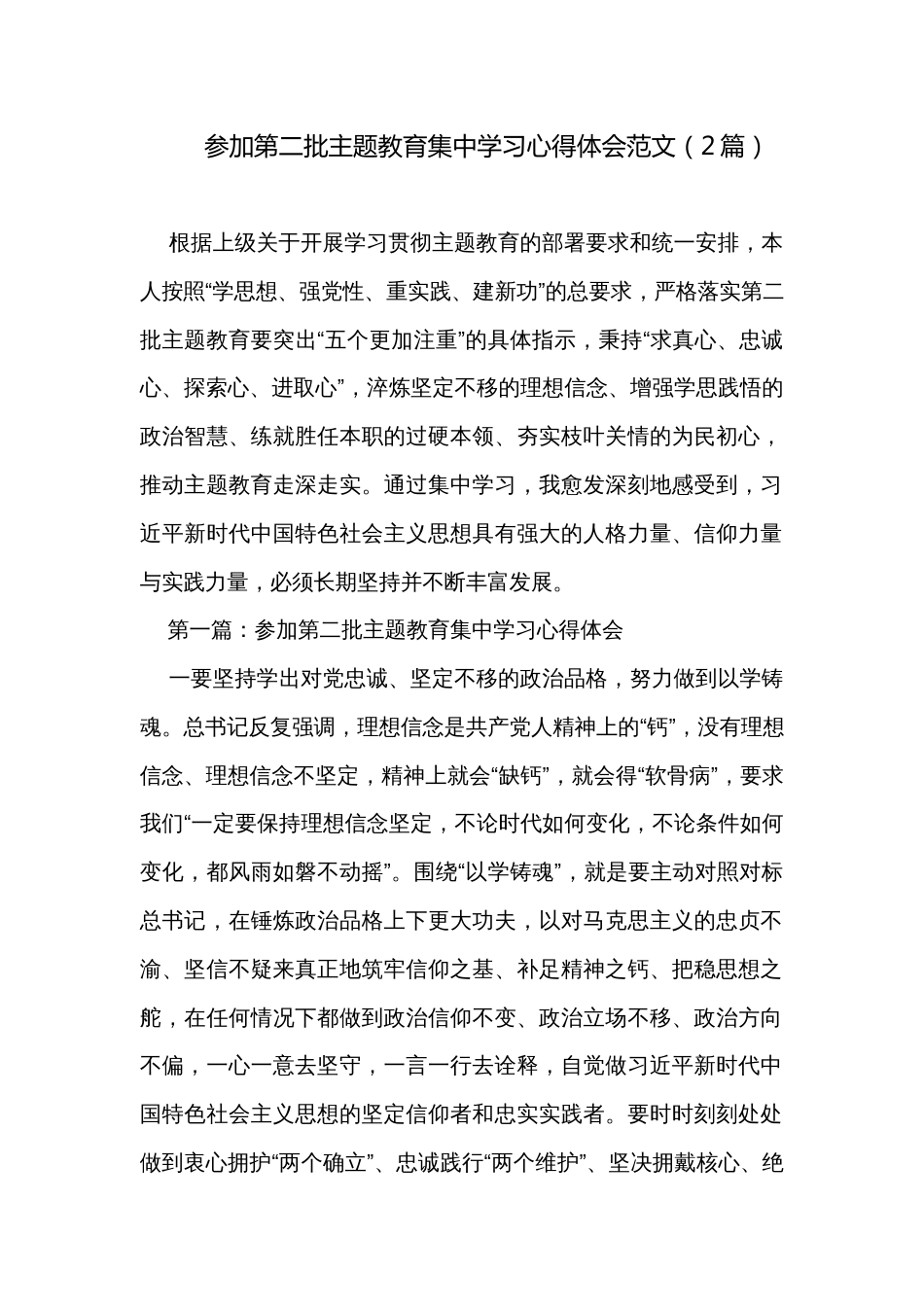 参加第二批主题教育集中学习心得体会范文（2篇）_第1页