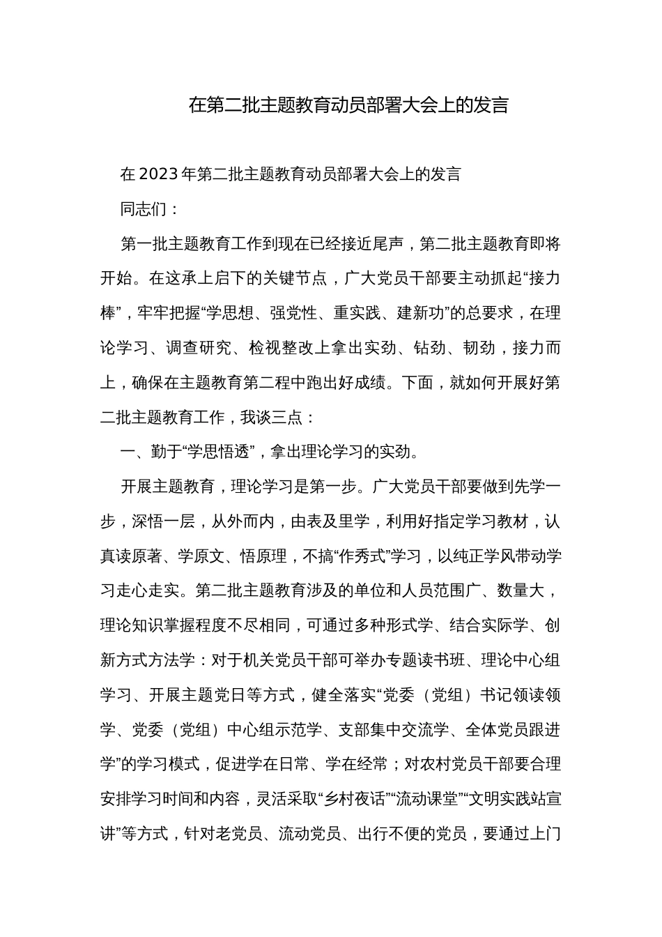 在第二批主题教育动员部署大会上的发言_第1页