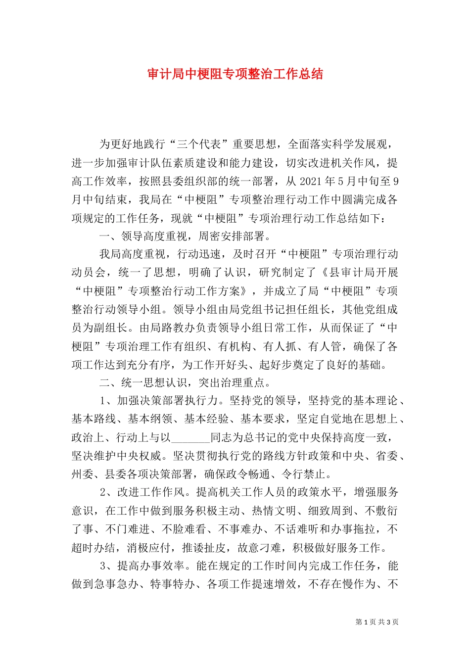 审计局中梗阻专项整治工作总结_第1页