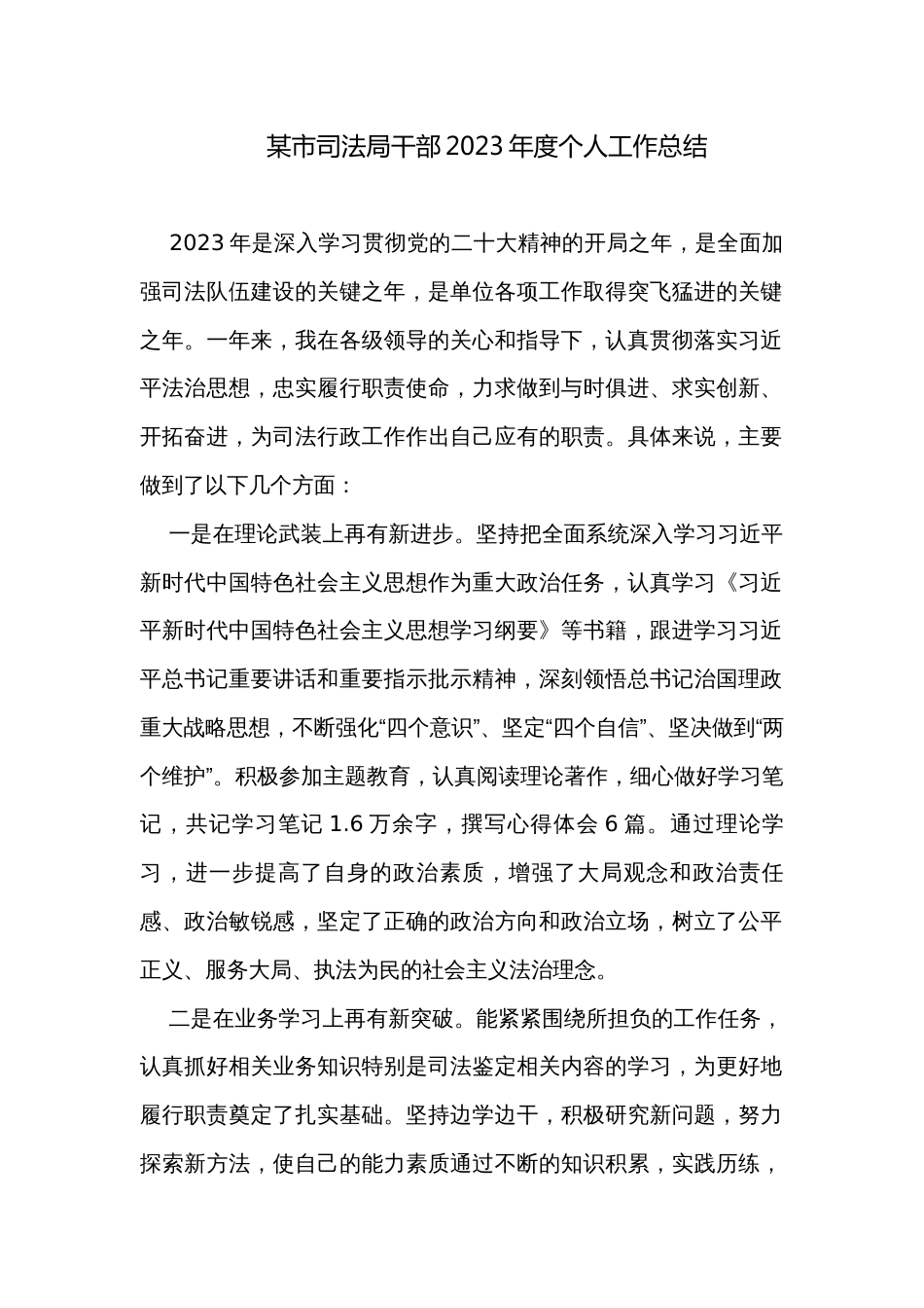 某市司法局干部2023年度个人工作总结_第1页