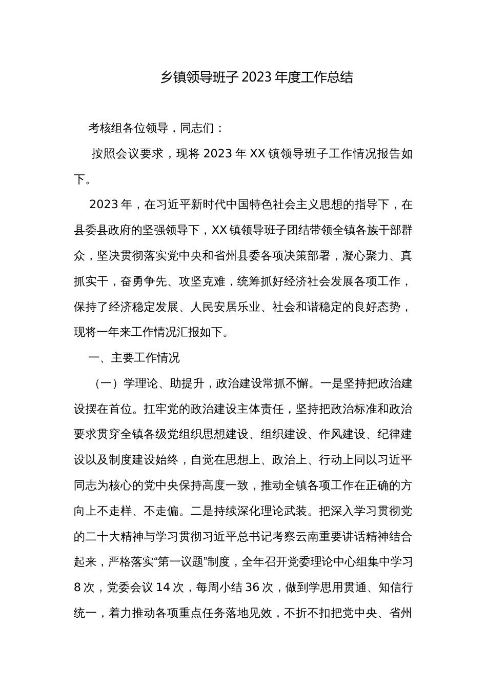乡镇领导班子2023年度工作总结_第1页