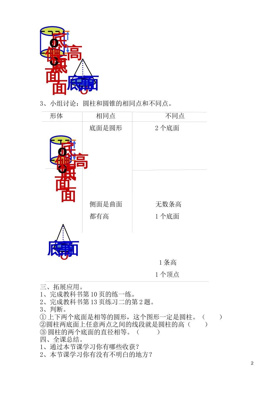 苏教版六年级下册《圆柱和圆锥的认识》教学设计_第2页
