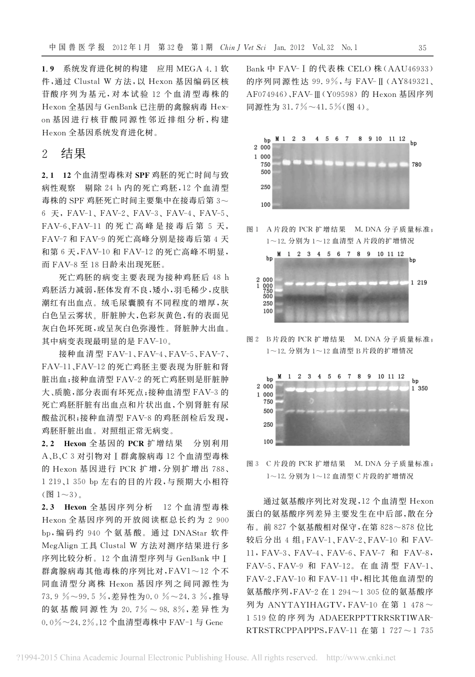 群禽腺病毒12个血清型毒株He省略蛋白全基因序列测定和酶切位点分析李海英_第3页