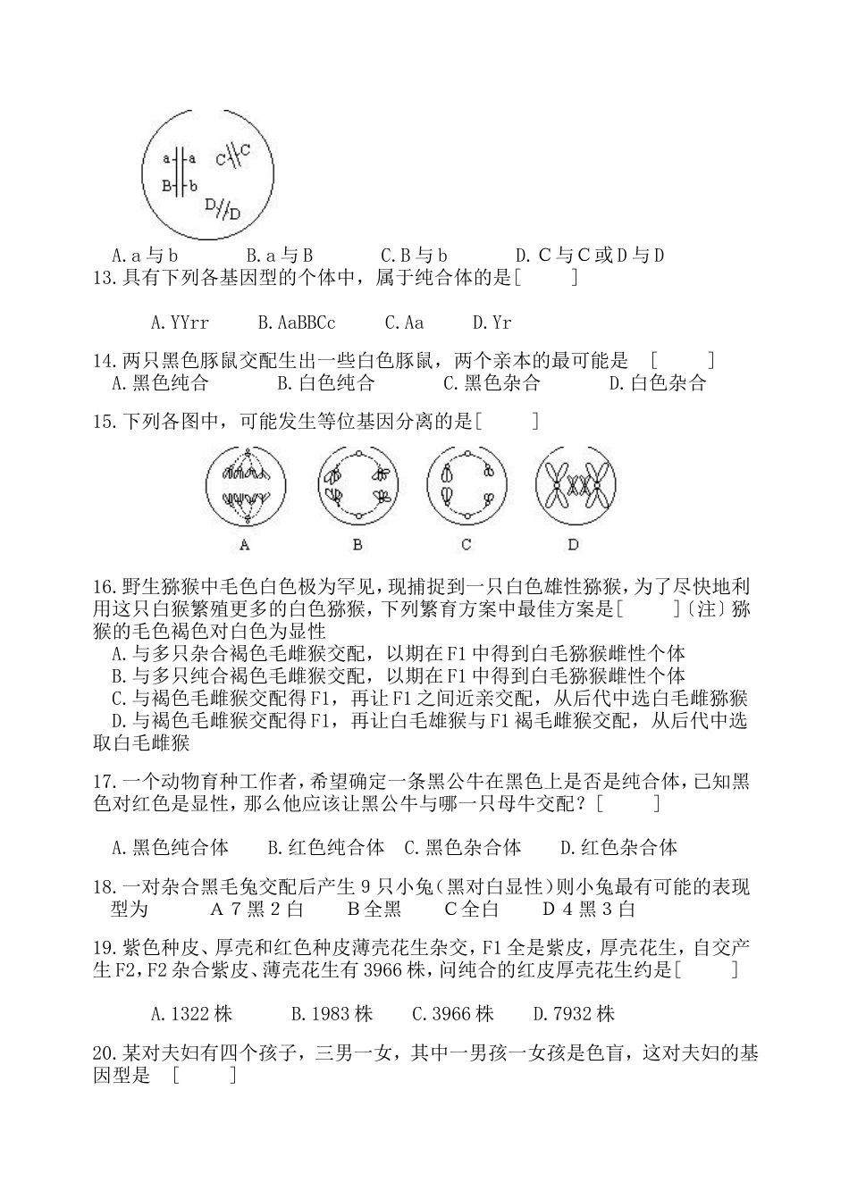 2001学年度第二学期期中生物试题_第3页