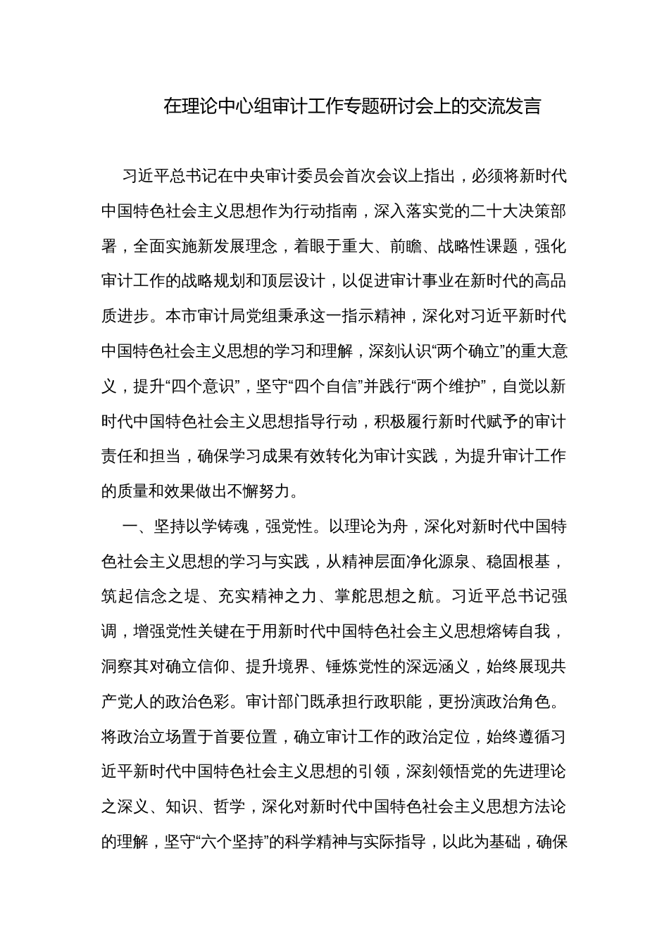 在理论中心组审计工作专题研讨会上的交流发言_第1页