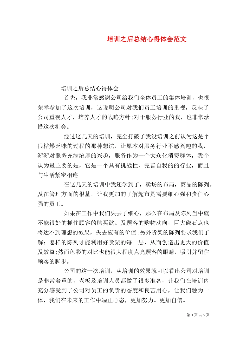 培训之后总结心得体会范文_第1页